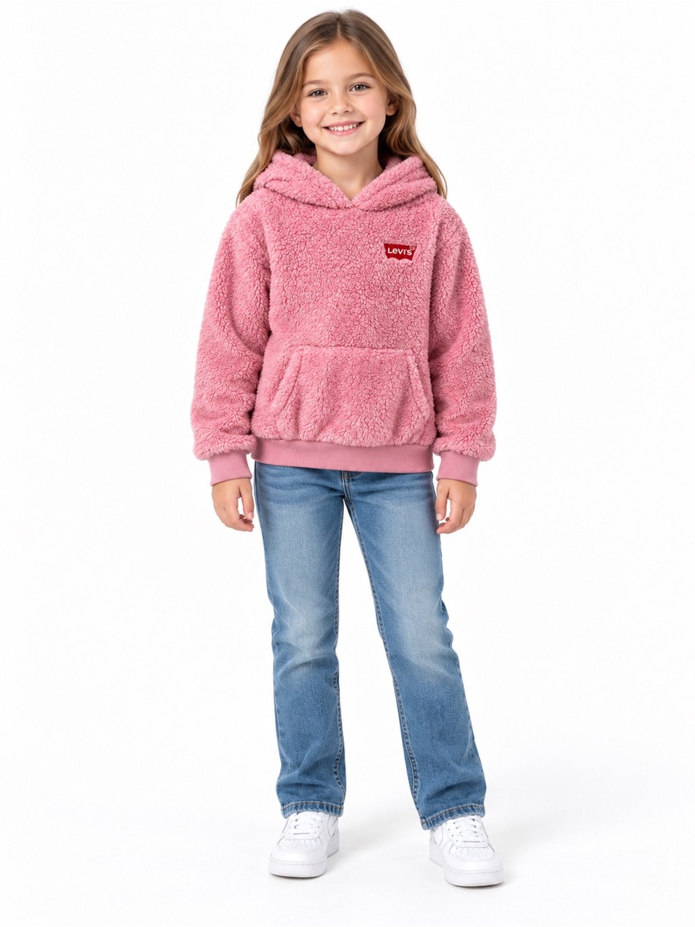 Levi’s Girls Pink Sherpa Hoodie Size 6X Teddy Fleece Pullover Sweatshirt